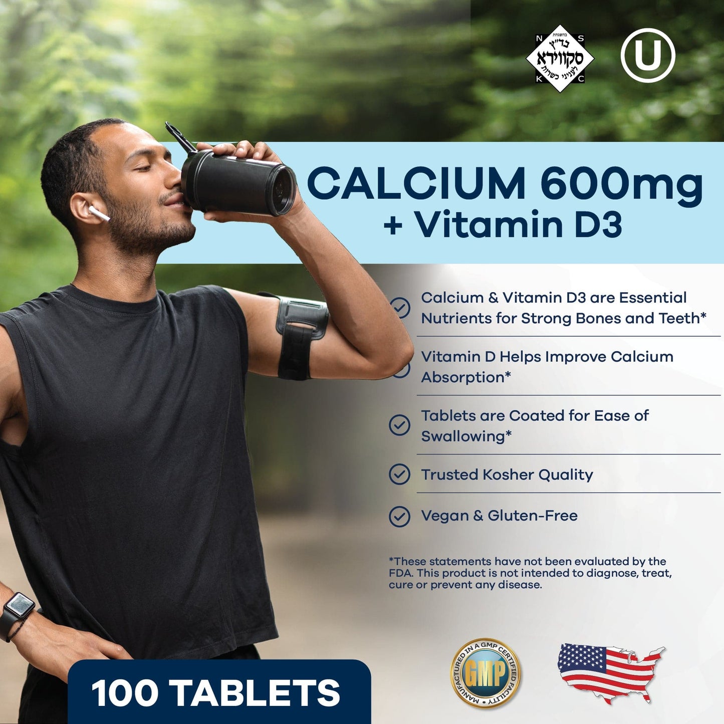 Calcium 600 mg w/ D3 400 IU - 100 Tablets