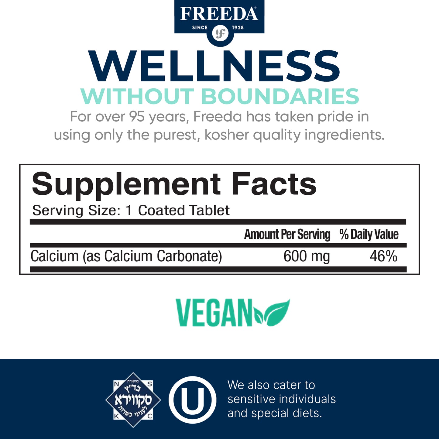 Calcium (as Calcium Carbonate) 600 mg, 100 Tablets