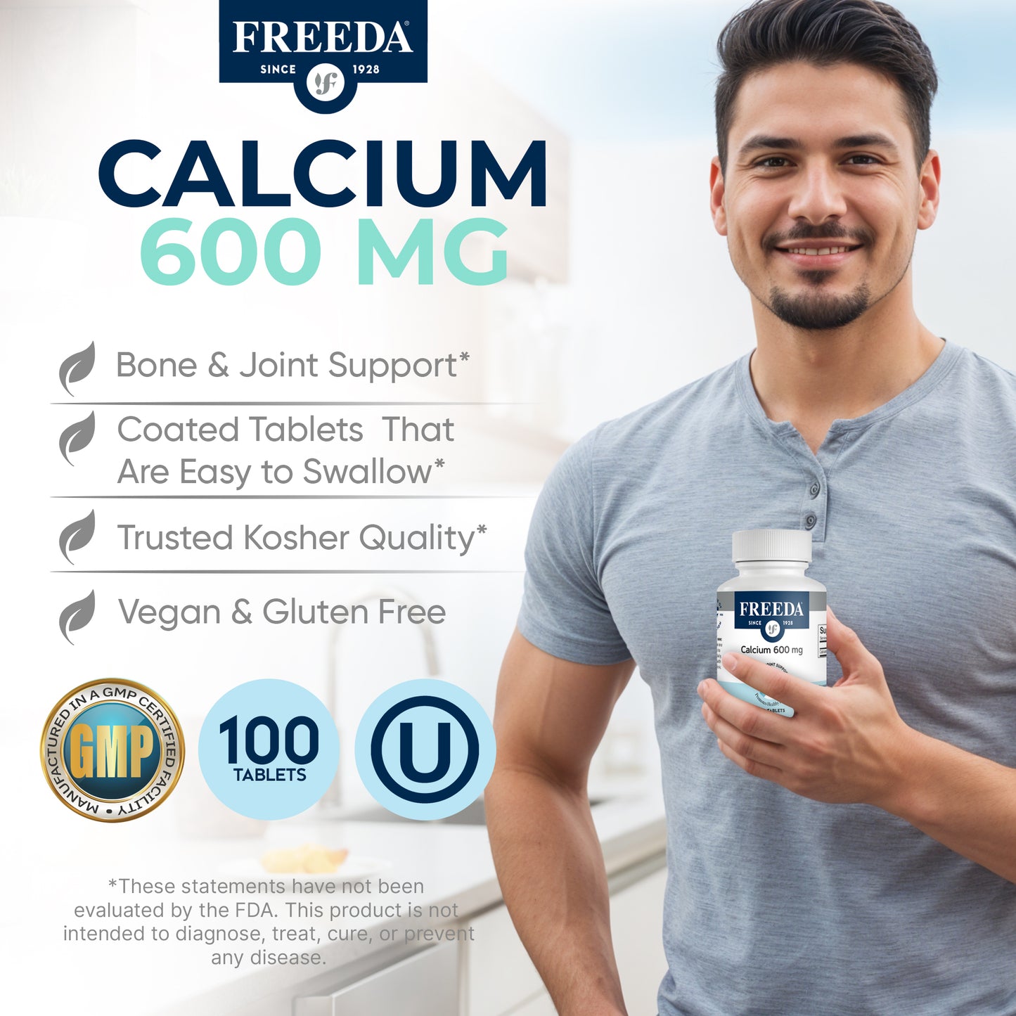 FREEDA Calcium (as Calcium Carbonate) 600 mg, 100 Tablets