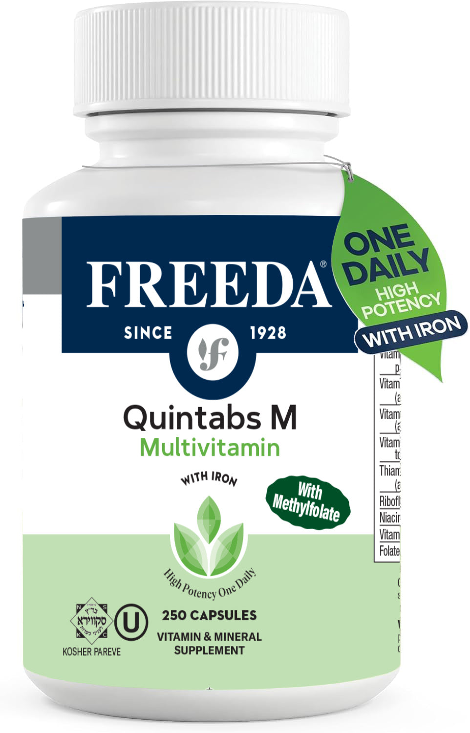 FREEDA Quintabs-M with Iron - Comprehensive Multivitamin - One Daily 250 Capsules