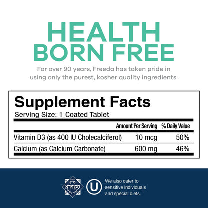 FREEDA  Calcium 600 mg w/ D3 400 IU - 100 Tablets