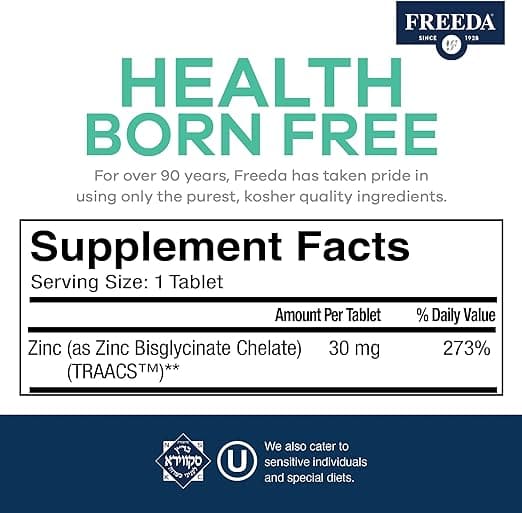 Chelated Zinc 30 mg (Albion TRAACS™ Bisglycinate) – Freeda Health