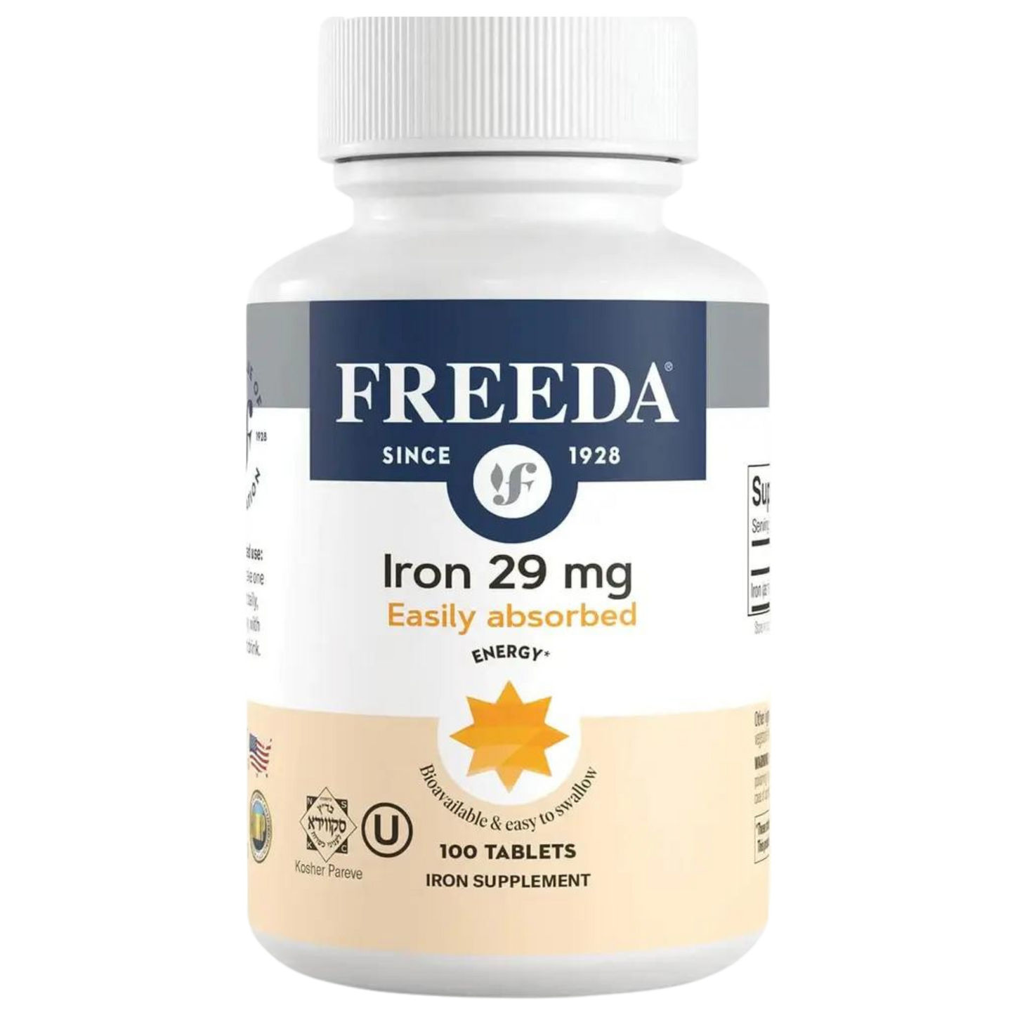 FREEDA  Iron (Ferrous Fumarate) 29 mg, Gentle & Easily Absorbed Iron 100 Tablets