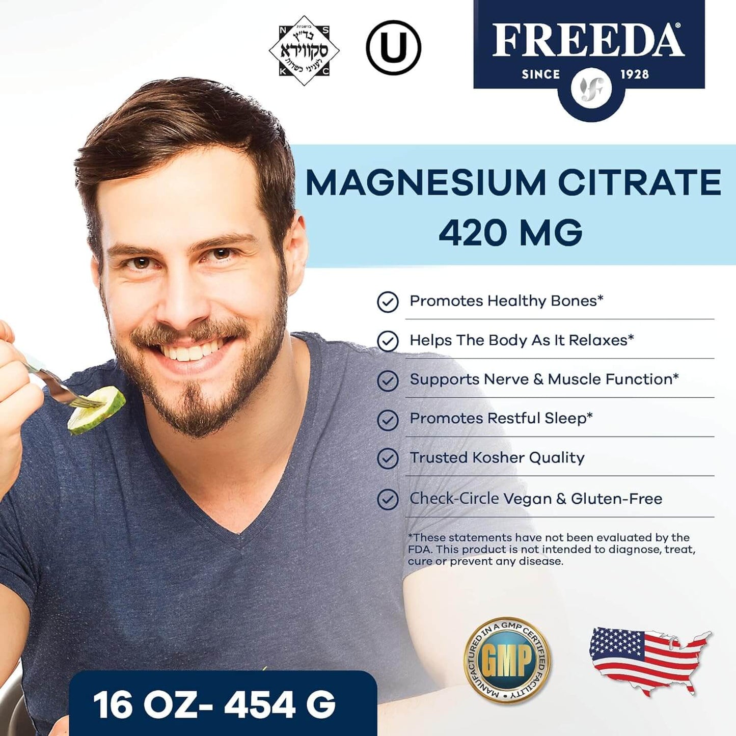 FREEDA  Magnesium Citrate Powder - 16 Ounces