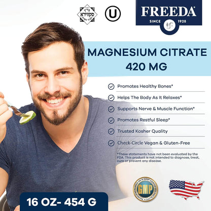 FREEDA  Magnesium Citrate Powder - 16 Ounces