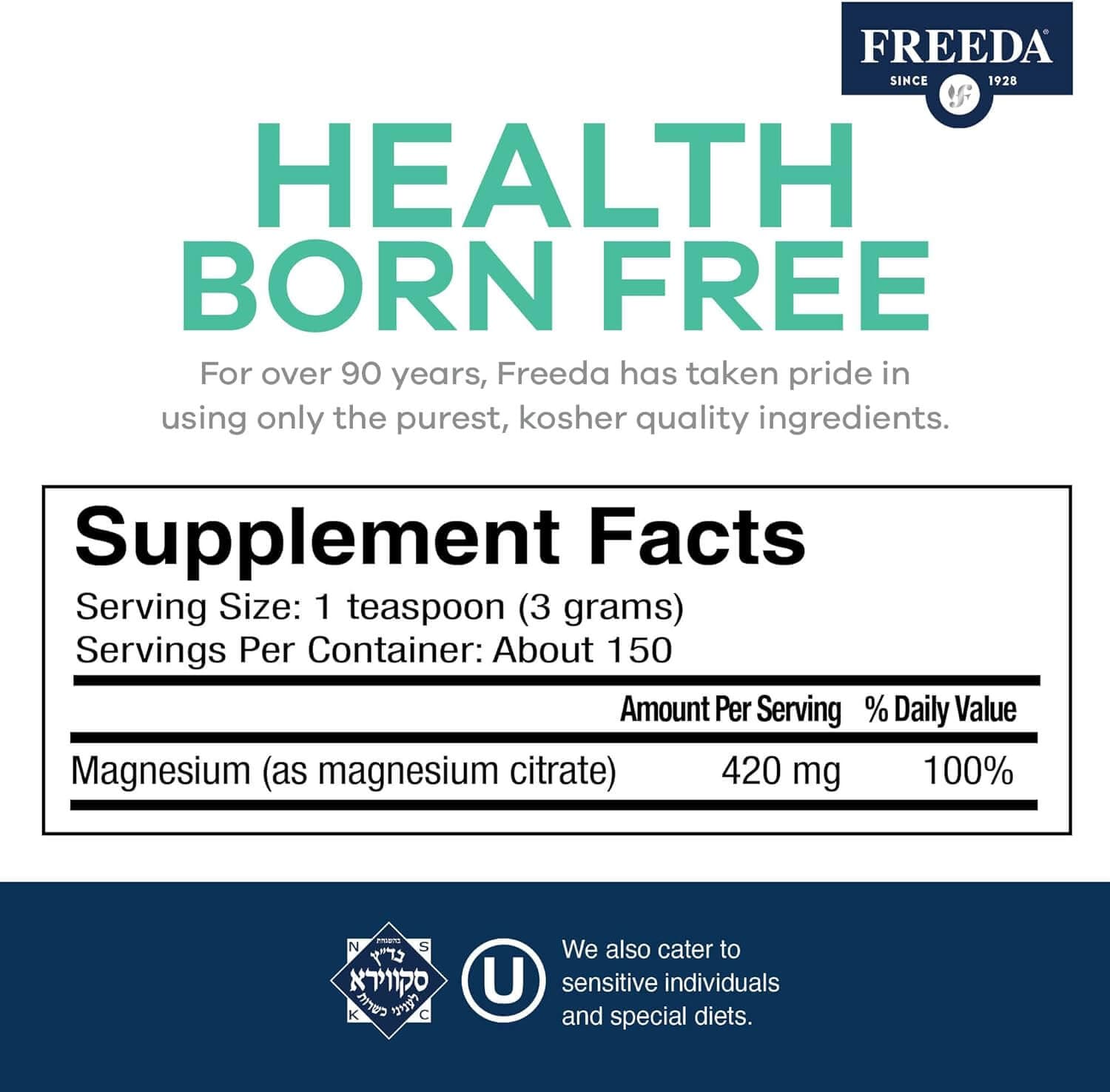FREEDA  Magnesium Citrate Powder - 16 Ounces