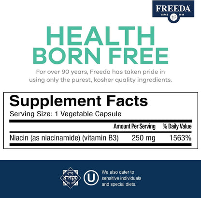 FREEDA  Niacinamide (Vitamin B3) 250 mg - 500 Capsules