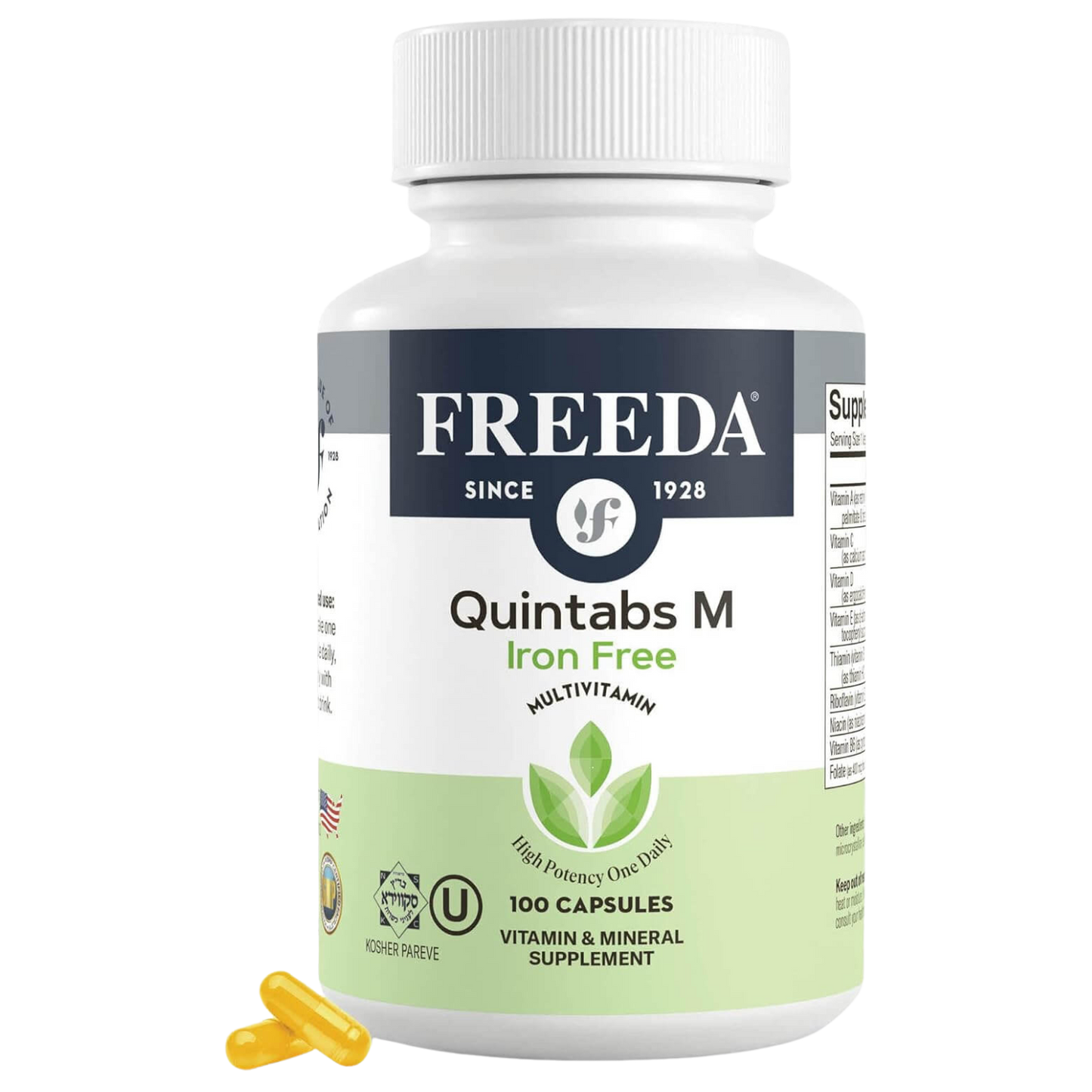 FREEDA  Quintabs-M Iron Free, Comprehensive One Daily Multivitamin 100 Capsules