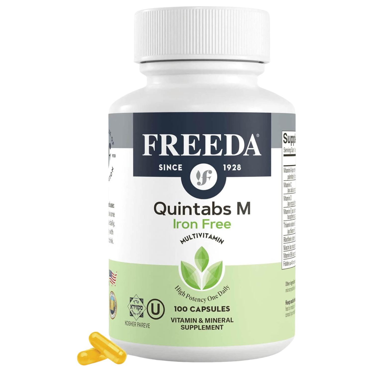 FREEDA  Quintabs-M Iron Free, Comprehensive One Daily Multivitamin 100 Capsules