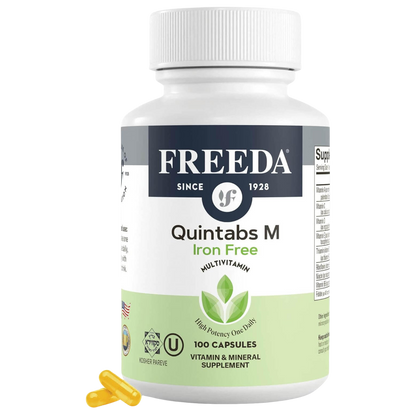 FREEDA  Quintabs-M Iron Free, Comprehensive One Daily Multivitamin 100 Capsules