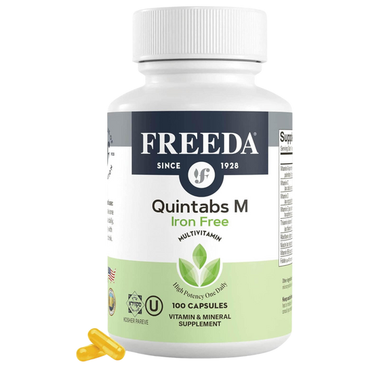 FREEDA  Quintabs-M Iron Free, Comprehensive One Daily Multivitamin 100 Capsules
