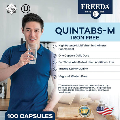 FREEDA  Quintabs-M Iron Free, Comprehensive One Daily Multivitamin