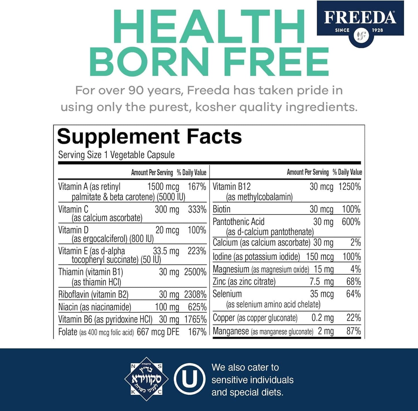FREEDA  Quintabs-M Iron Free, Comprehensive One Daily Multivitamin