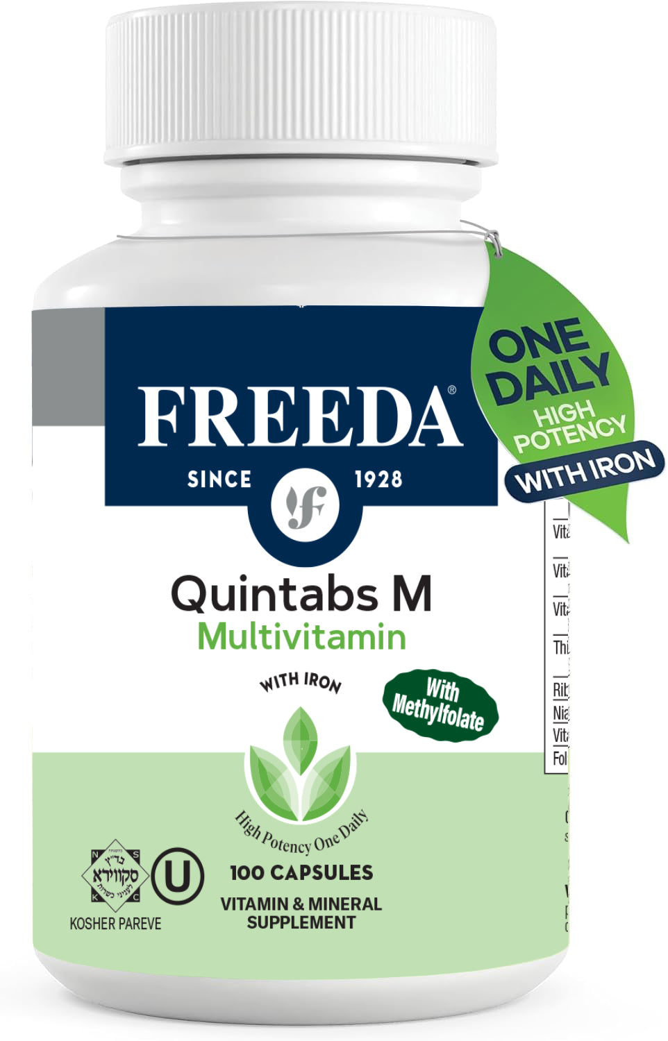 FREEDA  Quintabs-M with Iron - Comprehensive Multivitamin - One Daily 100 Capsules