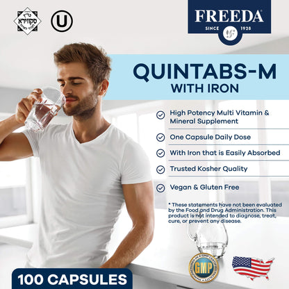 FREEDA  Quintabs-M with Iron - Comprehensive Multivitamin - One Daily