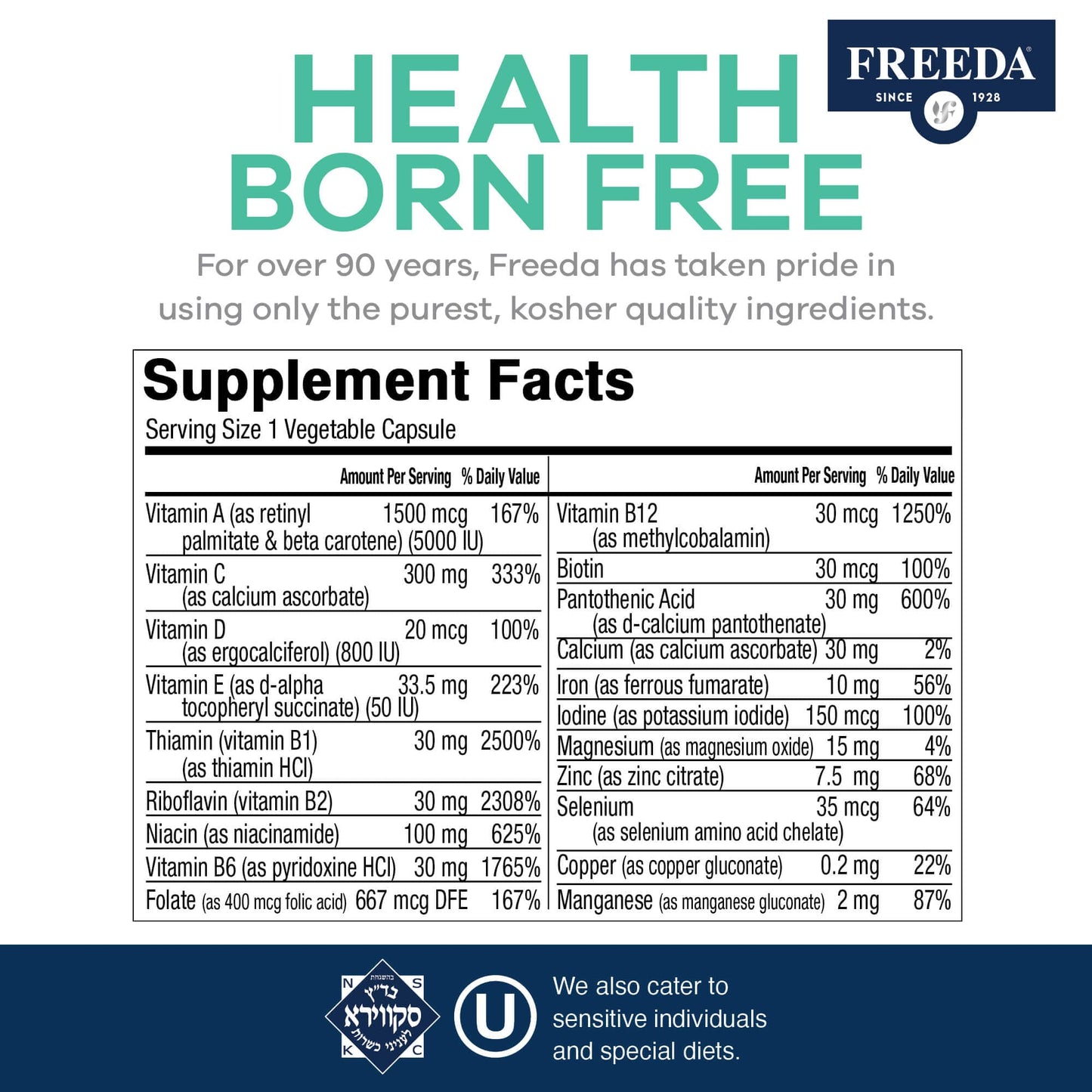FREEDA  Quintabs-M with Iron - Comprehensive Multivitamin - One Daily