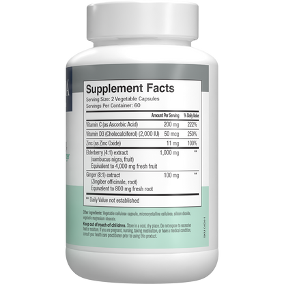 FREEDA  Sambucus Elderberry with Vitamin C, D3, Zinc & Ginger 120 Capsules