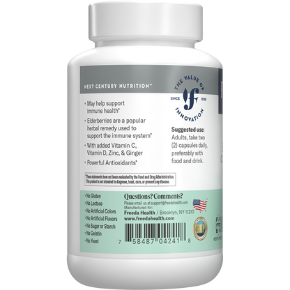 FREEDA  Sambucus Elderberry with Vitamin C, D3, Zinc & Ginger 120 Capsules