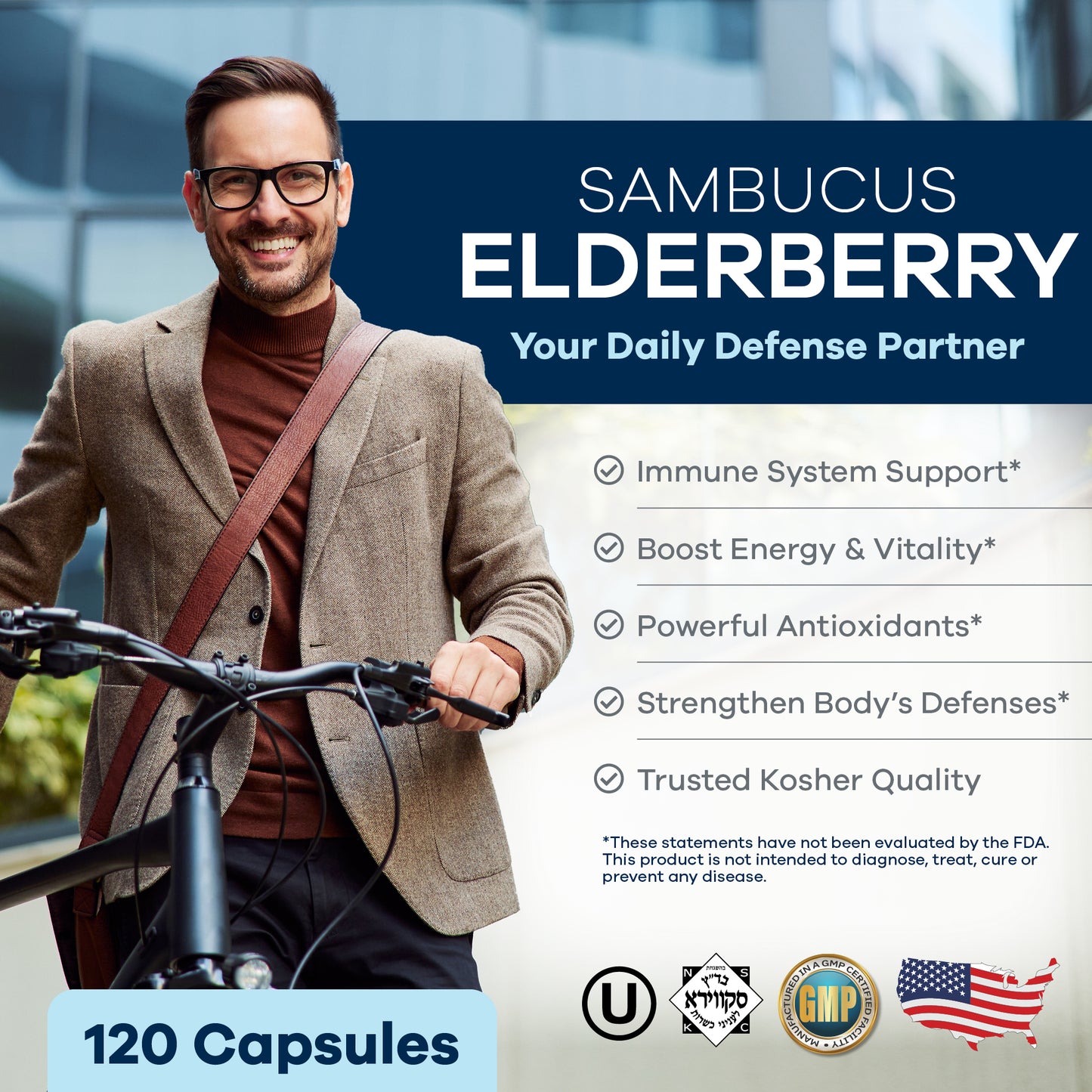 FREEDA  Sambucus Elderberry with Vitamin C, D3, Zinc & Ginger 120 Capsules