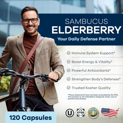 FREEDA  Sambucus Elderberry with Vitamin C, D3, Zinc & Ginger 120 Capsules