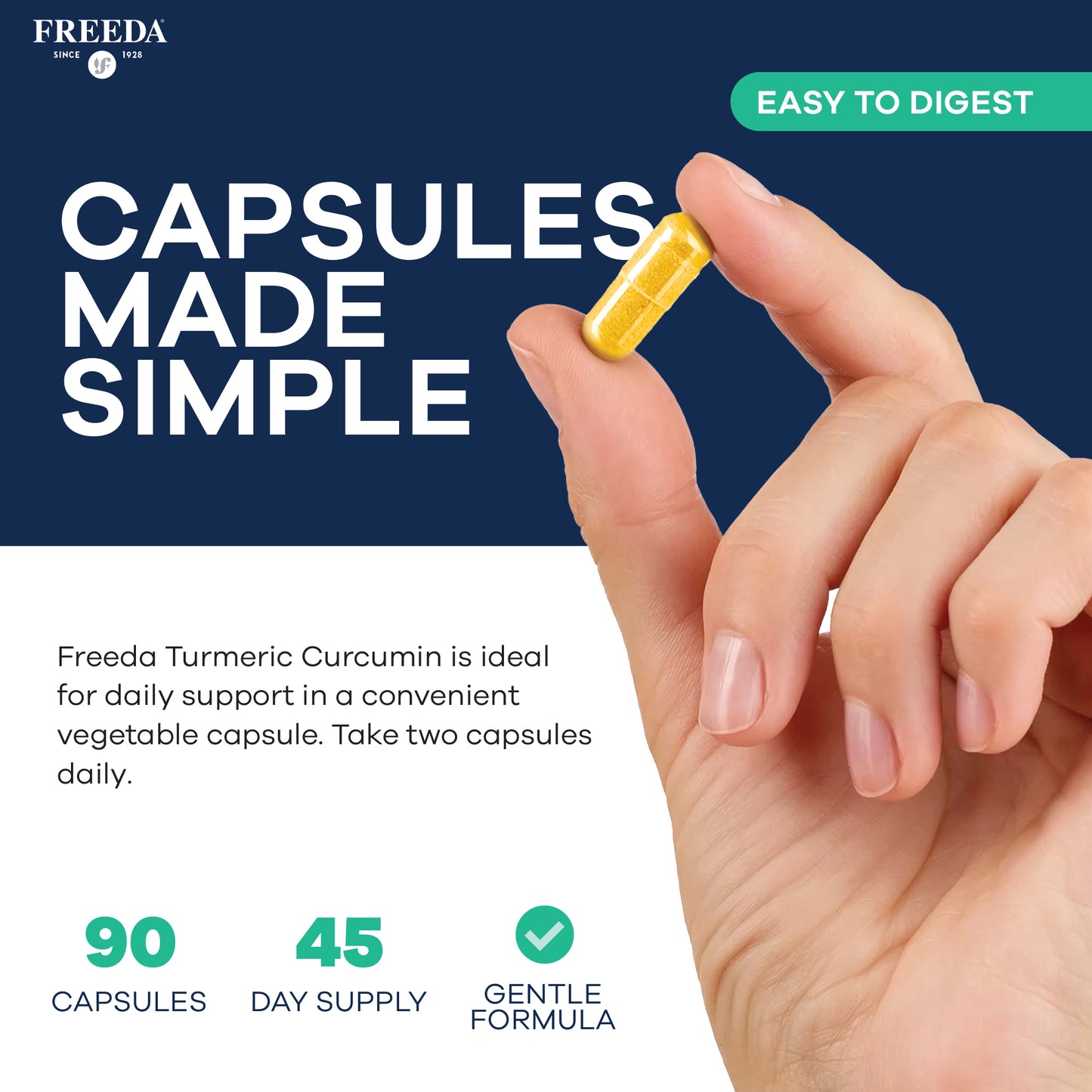 FREEDA  Turmeric Curcumin with Black Pepper, 90 Capsules