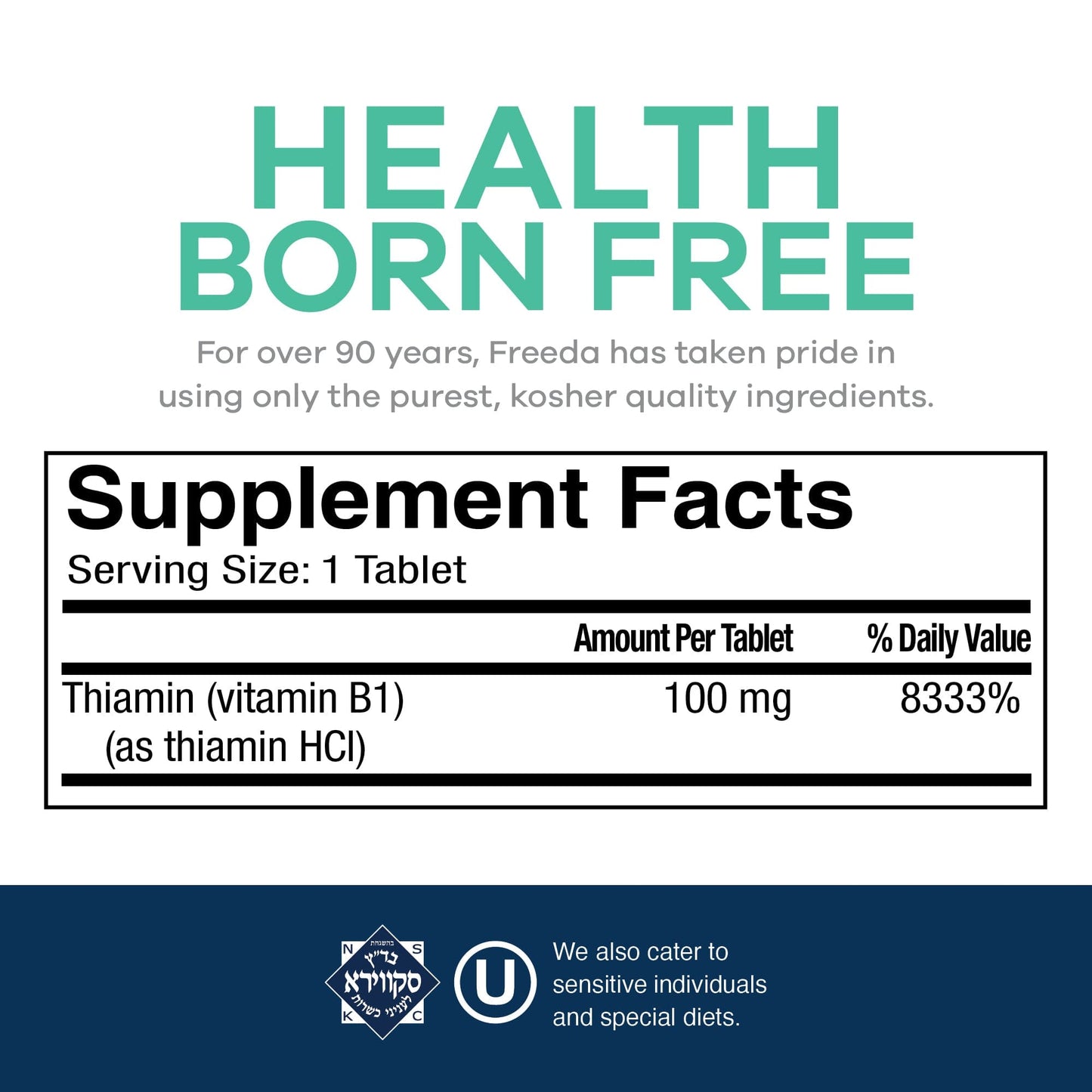 FREEDA  Vitamin B1 (Thiamin HCL) 100 mg - 100 Tablets