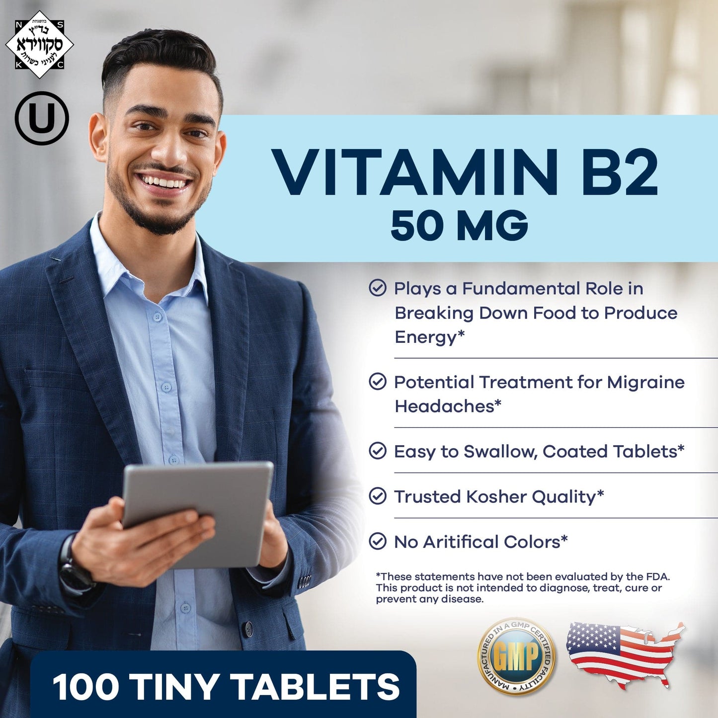 FREEDA  Vitamin B2 (Riboflavin) 50 mg - 100 Tablets