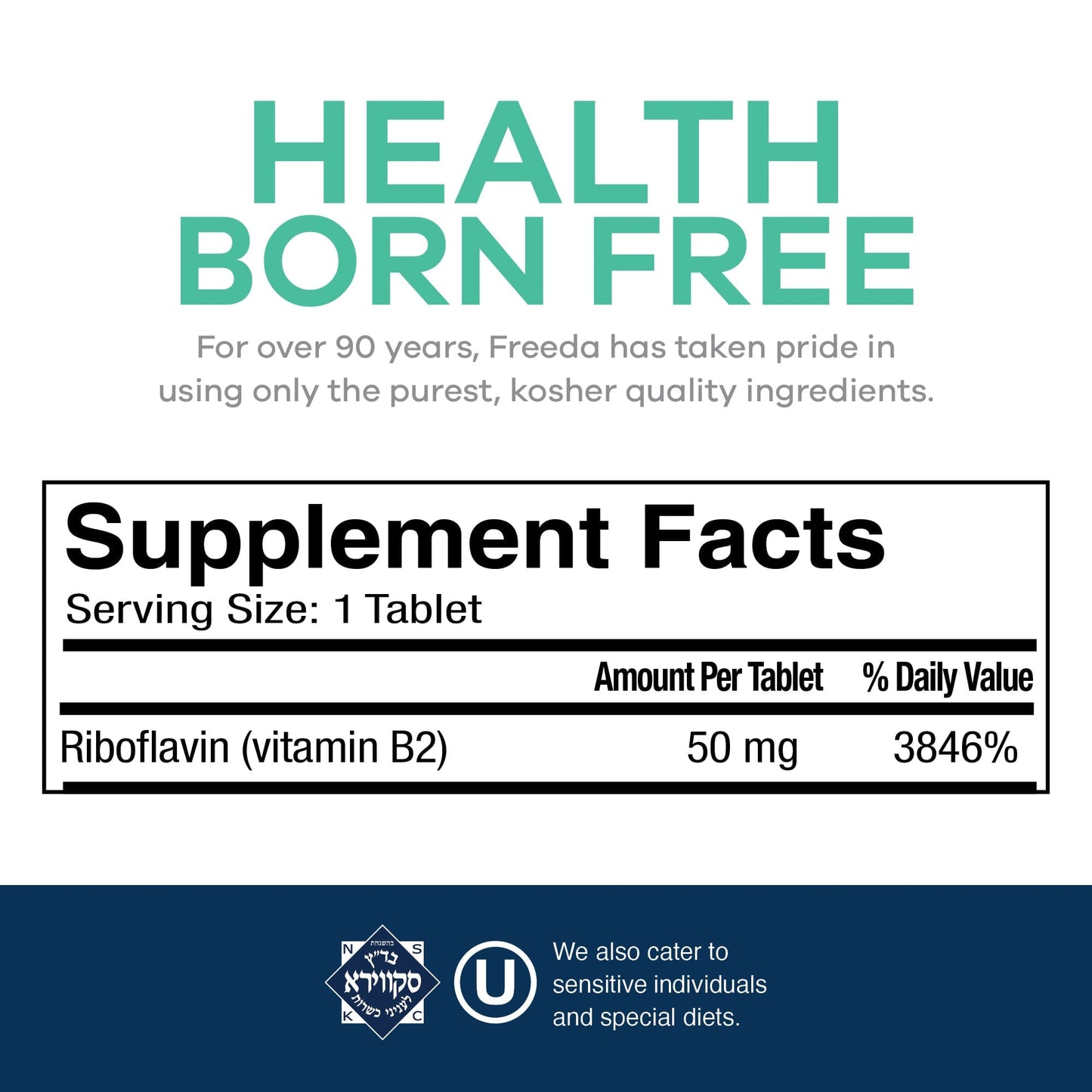 FREEDA  Vitamin B2 (Riboflavin) 50 mg - 100 Tablets