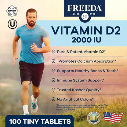 FREEDA  Vitamin D2 2000 IU - 100 Tiny Tablets