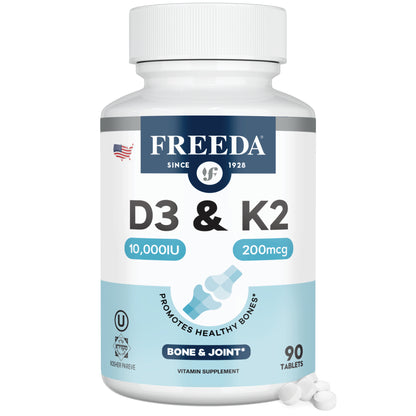 FREEDA  Vitamin D3 10,000 IU & K2 200 mcg, 90 Tiny Tablets