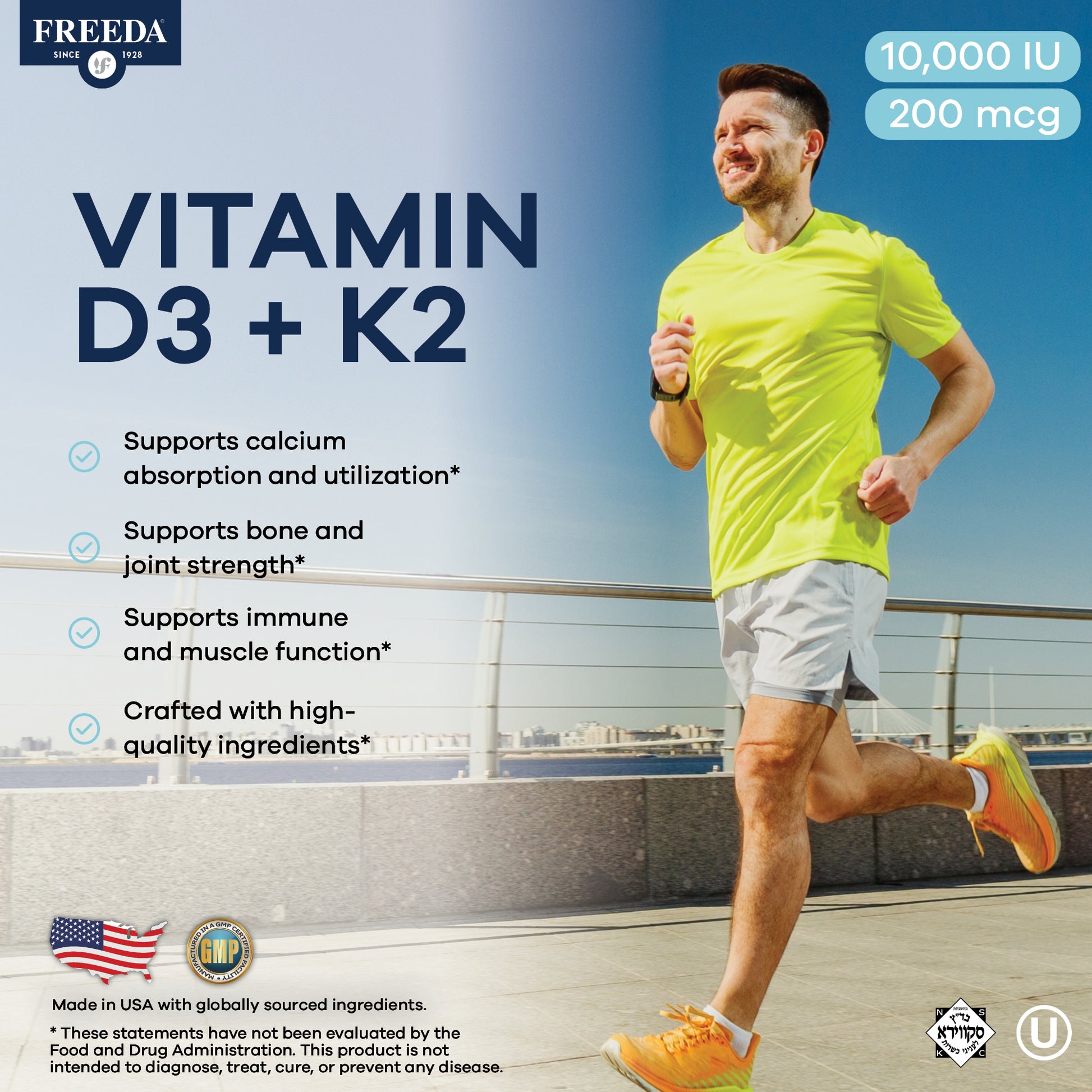 FREEDA  Vitamin D3 10,000 IU & K2 200 mcg, 90 Tiny Tablets