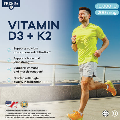 FREEDA  Vitamin D3 10,000 IU & K2 200 mcg, 90 Tiny Tablets