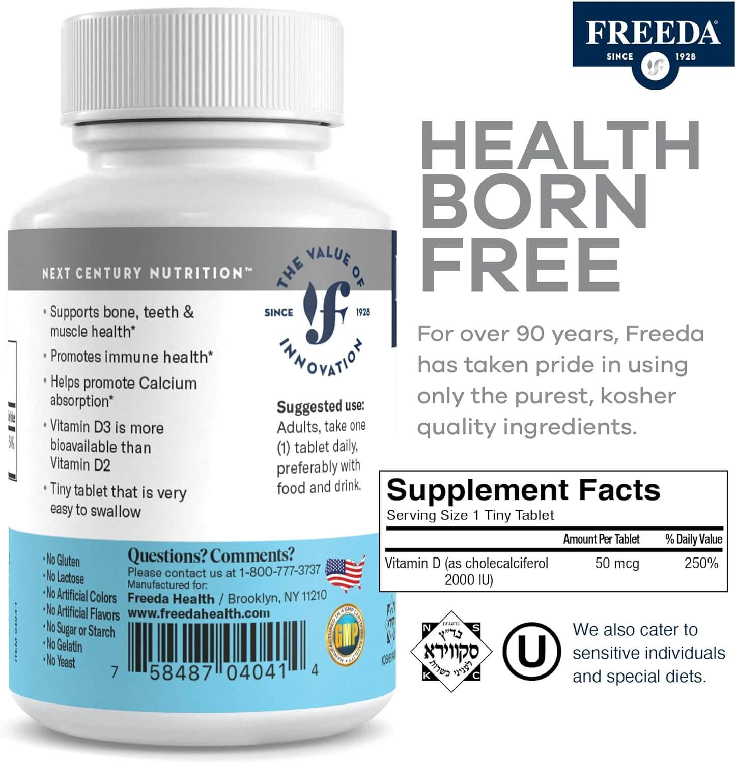 FREEDA  Vitamin D3 2000 IU - Tiny Tablets