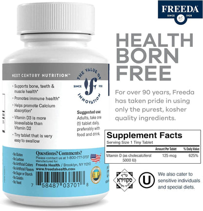 FREEDA  Vitamin D3 5000 IU - Tiny Tablets