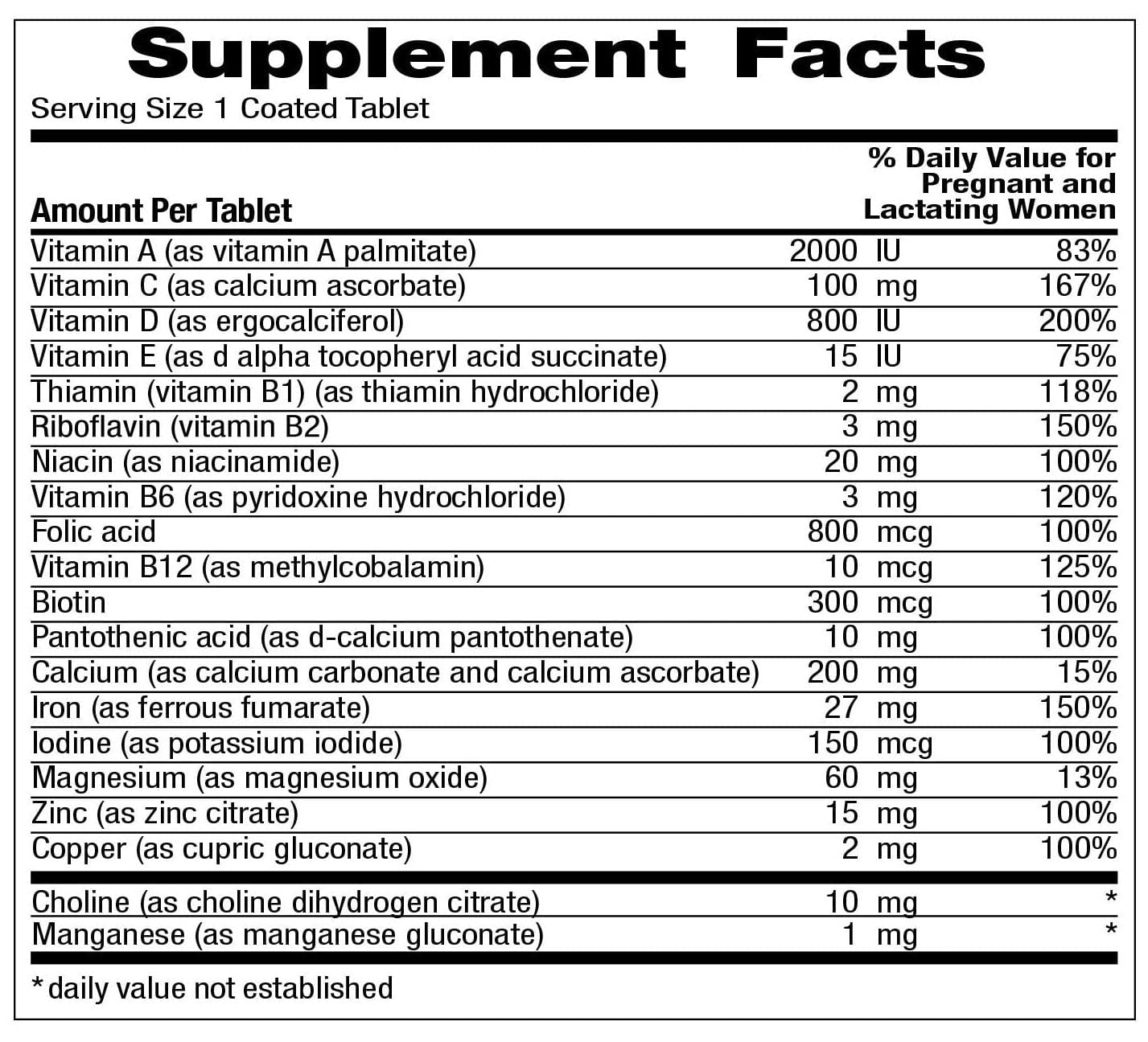 Prenatal One Daily Supplement Facts